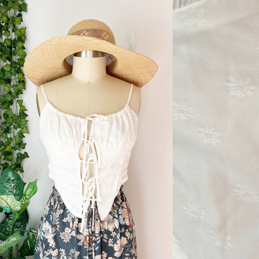 Le Lis Open Front Corset Cami Tie Top White Floral Lace Up Coquette Milkmaid M